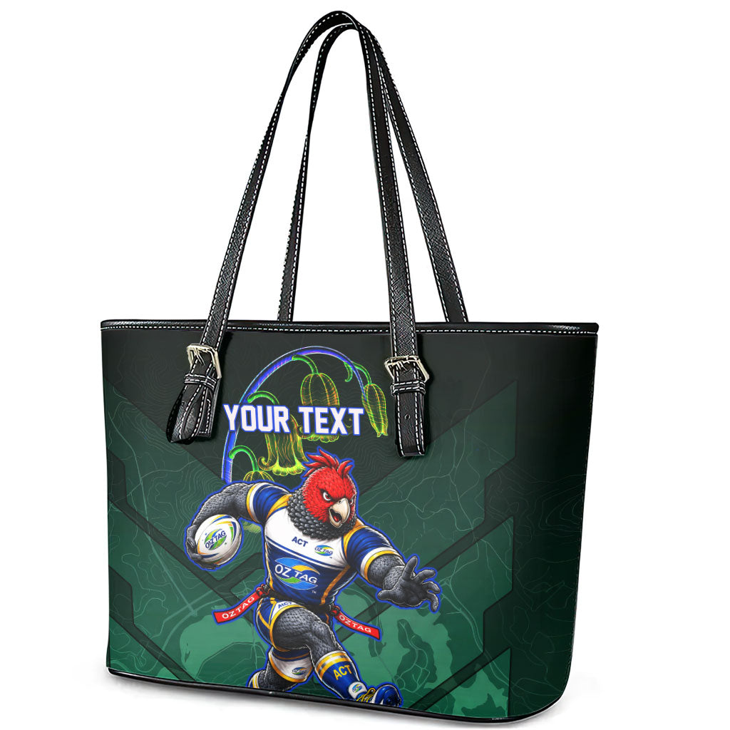 Personalized ACT Oztag Leather Tote Bag Australian Capital Territory Gang-gang Cockatoo Mascot Floral