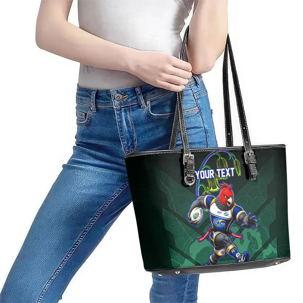 Personalized ACT Oztag Leather Tote Bag Australian Capital Territory Gang-gang Cockatoo Mascot Floral