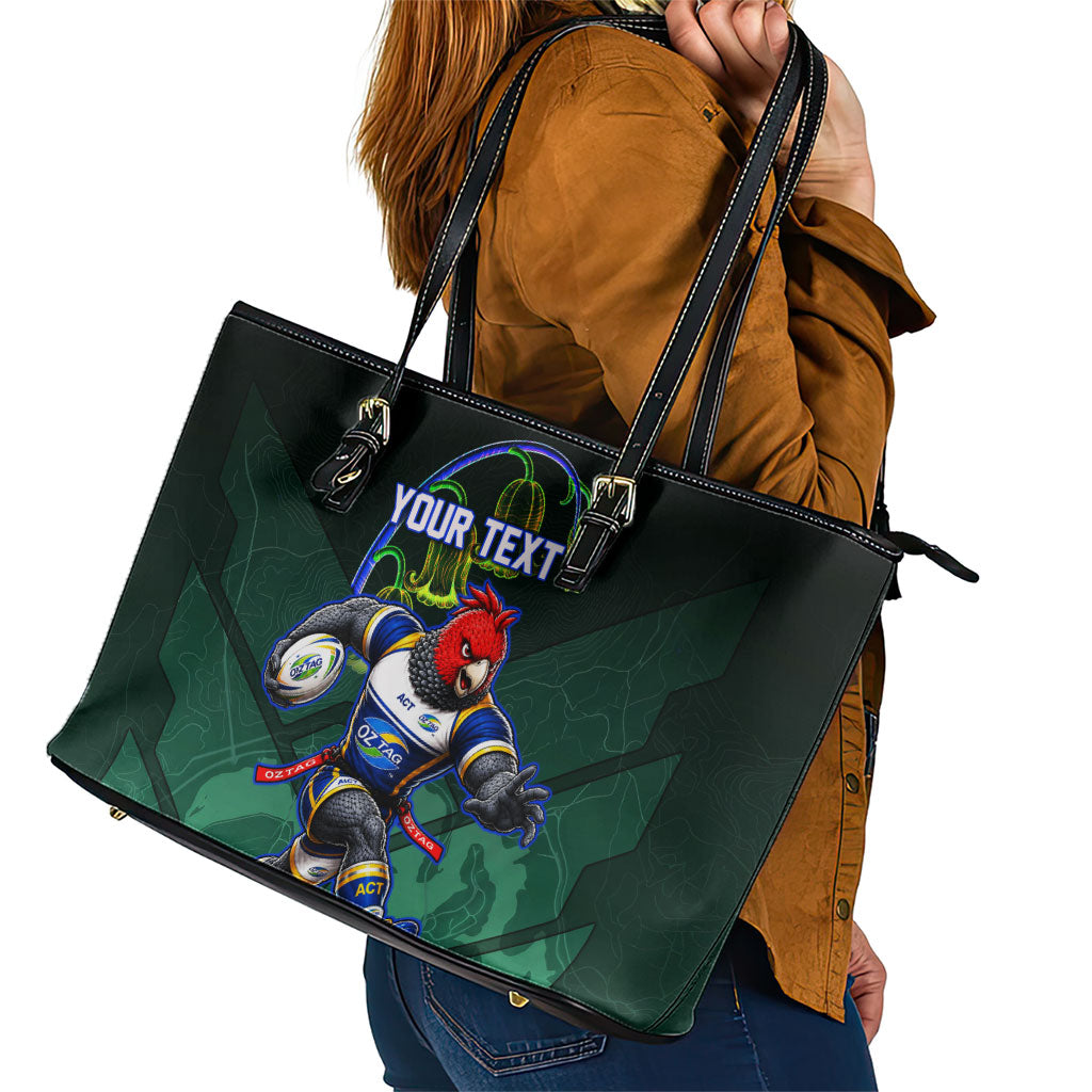 Personalized ACT Oztag Leather Tote Bag Australian Capital Territory Gang-gang Cockatoo Mascot Floral