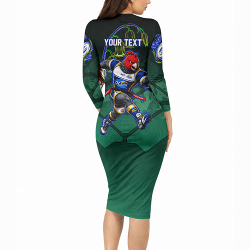 Personalized ACT Oztag Long Sleeve Bodycon Dress Australian Capital Territory Gang-gang Cockatoo Mascot Floral