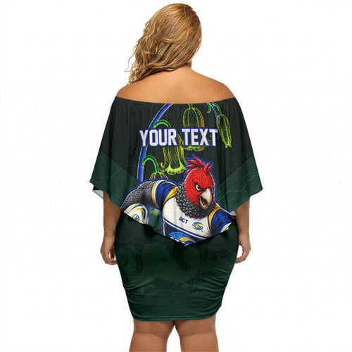 Personalized ACT Oztag Off Shoulder Short Dress Australian Capital Territory Gang-gang Cockatoo Mascot Floral
