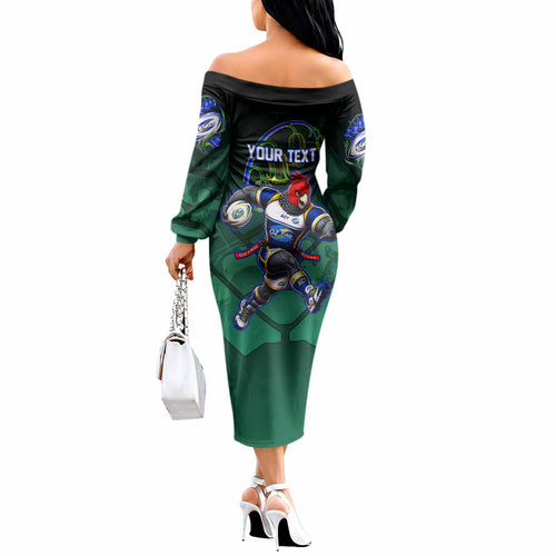 Personalized ACT Oztag Off The Shoulder Long Sleeve Dress Australian Capital Territory Gang-gang Cockatoo Mascot Floral