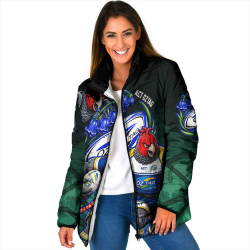Personalized ACT Oztag Padded Jacket Australian Capital Territory Gang-gang Cockatoo Mascot Floral