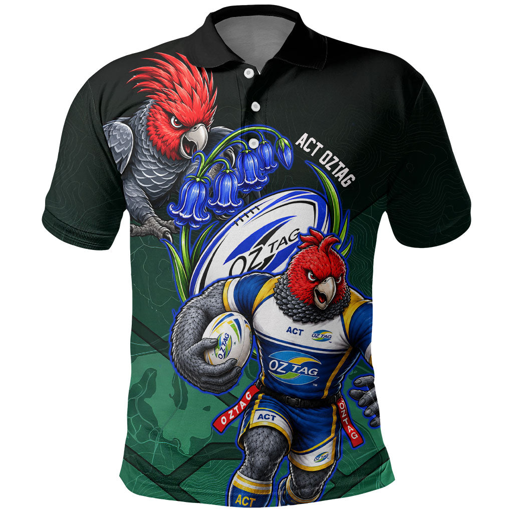 Personalized ACT Oztag Polo Shirt Australian Capital Territory Gang-gang Cockatoo Mascot Floral
