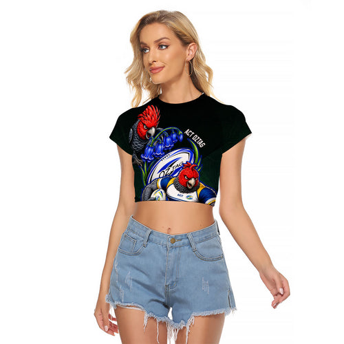 Personalized ACT Oztag Raglan Cropped T Shirt Australian Capital Territory Gang-gang Cockatoo Mascot Floral