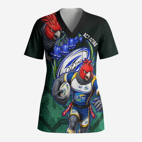 Personalized ACT Oztag Scrub Top Australian Capital Territory Gang-gang Cockatoo Mascot Floral