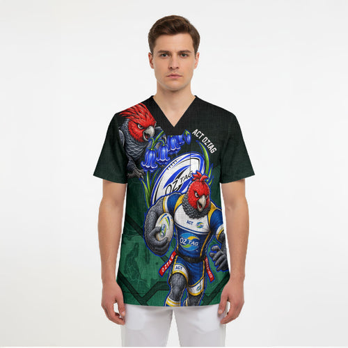 Personalized ACT Oztag Scrub Top Australian Capital Territory Gang-gang Cockatoo Mascot Floral