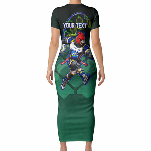 Personalized ACT Oztag Short Sleeve Bodycon Dress Australian Capital Territory Gang-gang Cockatoo Mascot Floral