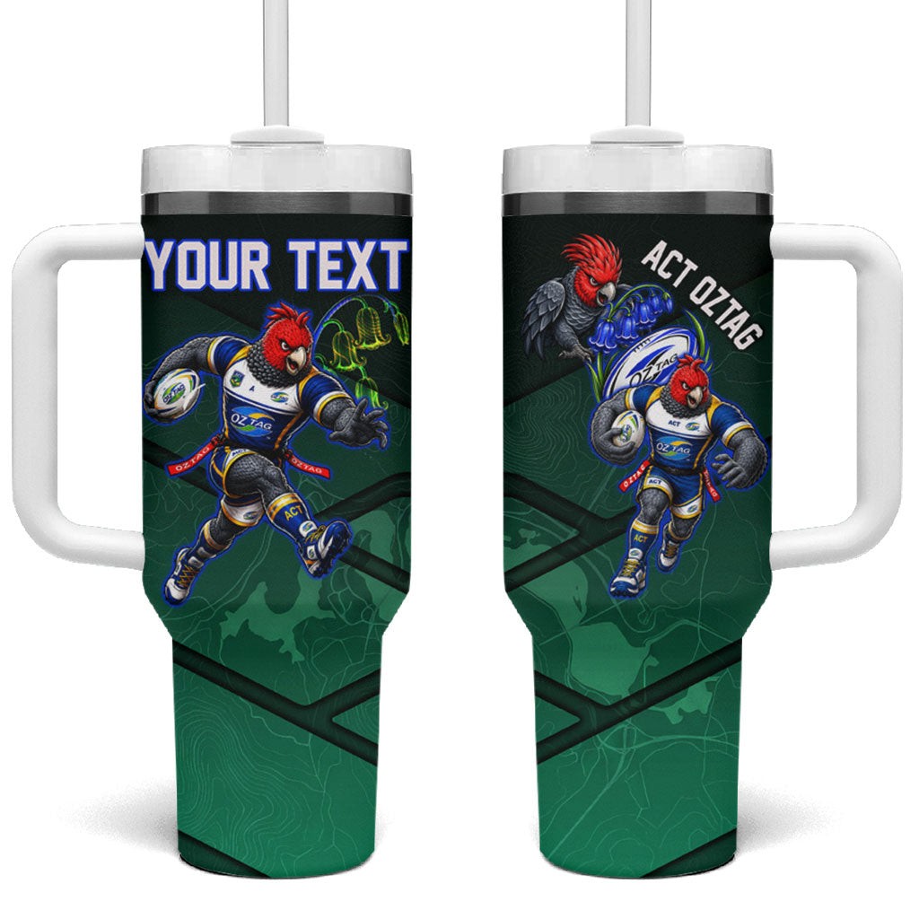 Personalized ACT Oztag Tumbler With Handle Australian Capital Territory Gang-gang Cockatoo Mascot Floral