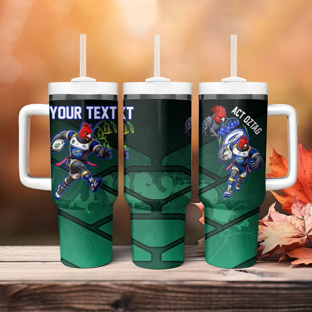 Personalized ACT Oztag Tumbler With Handle Australian Capital Territory Gang-gang Cockatoo Mascot Floral