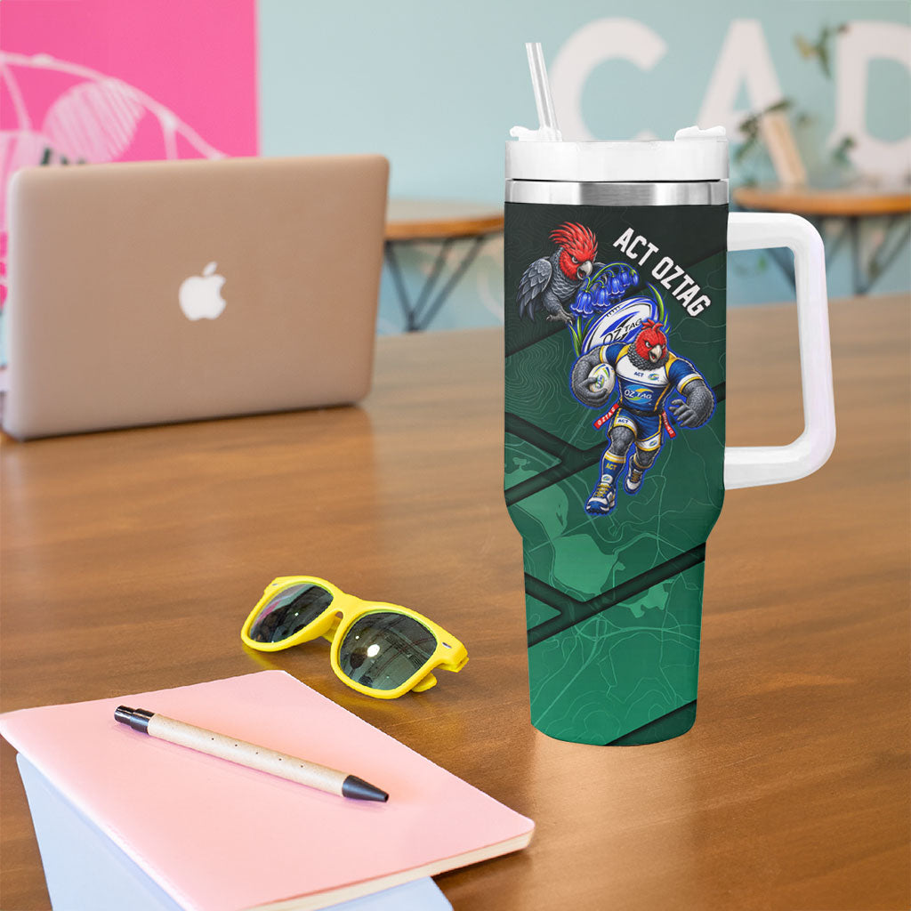 Personalized ACT Oztag Tumbler With Handle Australian Capital Territory Gang-gang Cockatoo Mascot Floral