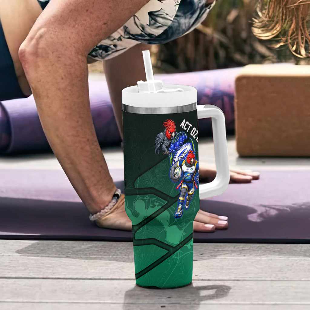 Personalized ACT Oztag Tumbler With Handle Australian Capital Territory Gang-gang Cockatoo Mascot Floral