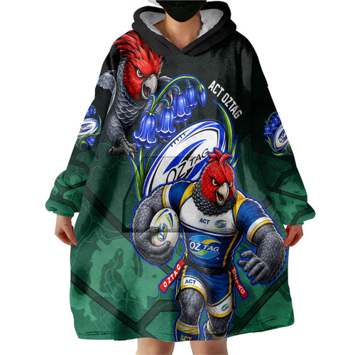 Personalized ACT Oztag Wearable Blanket Hoodie Australian Capital Territory Gang-gang Cockatoo Mascot Floral