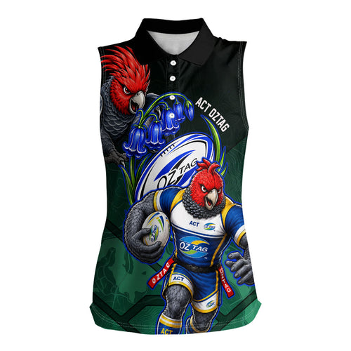 Personalized ACT Oztag Women Sleeveless Polo Shirt Australian Capital Territory Gang-gang Cockatoo Mascot Floral