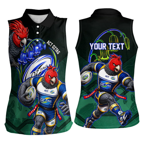 Personalized ACT Oztag Women Sleeveless Polo Shirt Australian Capital Territory Gang-gang Cockatoo Mascot Floral