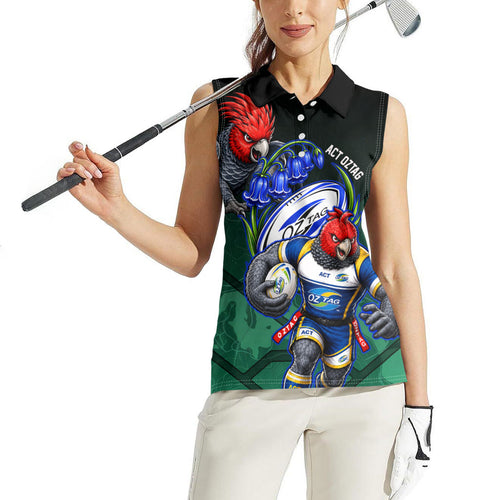 Personalized ACT Oztag Women Sleeveless Polo Shirt Australian Capital Territory Gang-gang Cockatoo Mascot Floral