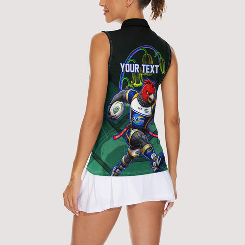 Personalized ACT Oztag Women Sleeveless Polo Shirt Australian Capital Territory Gang-gang Cockatoo Mascot Floral