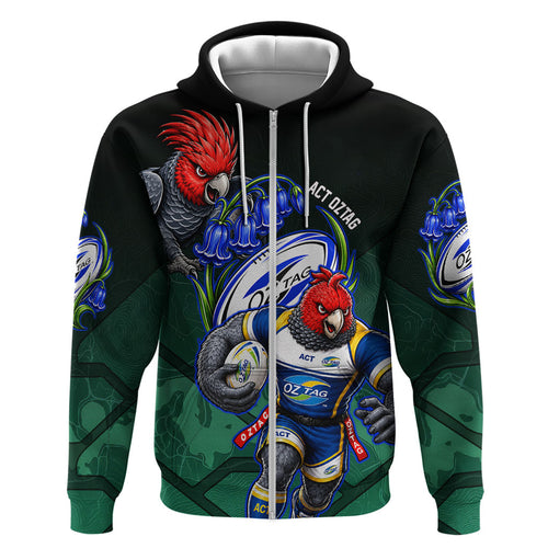 Personalized ACT Oztag Zip Hoodie Australian Capital Territory Gang-gang Cockatoo Mascot Floral