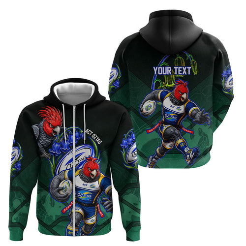 Personalized ACT Oztag Zip Hoodie Australian Capital Territory Gang-gang Cockatoo Mascot Floral