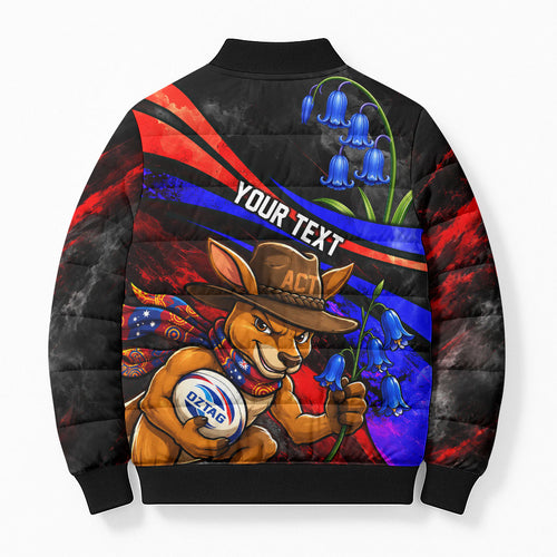Personalized Australian Capital Territory Oztag Bomber Puffer Jacket ACT Canberra Kangaroo Mascot Royal Bluebell