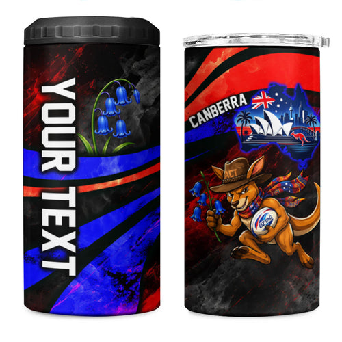 Personalized Australian Capital Territory Oztag 4 in 1 Can Cooler Tumbler ACT Canberra Kangaroo Mascot Royal Bluebell