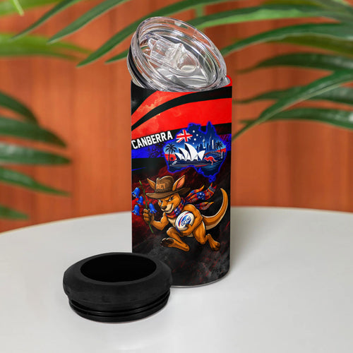 Personalized Australian Capital Territory Oztag 4 in 1 Can Cooler Tumbler ACT Canberra Kangaroo Mascot Royal Bluebell