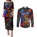 Personalized Australian Capital Territory Oztag Couples Matching Puletasi and Long Sleeve Button Shirt ACT Canberra Kangaroo Mascot Royal Bluebell