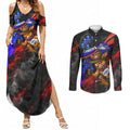 Personalized Australian Capital Territory Oztag Couples Matching Summer Maxi Dress and Long Sleeve Button Shirt ACT Canberra Kangaroo Mascot Royal Bluebell