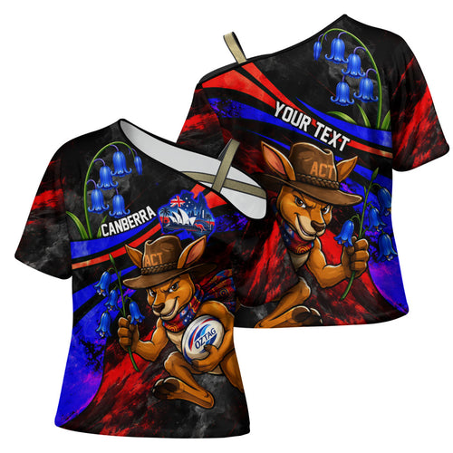 Personalized Australian Capital Territory Oztag Cross Shoulder Shirt ACT Canberra Kangaroo Mascot Royal Bluebell