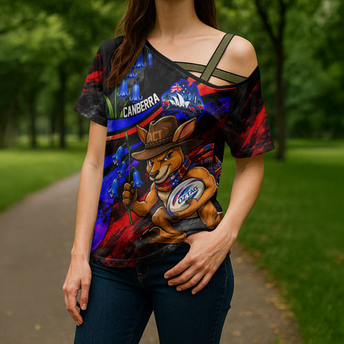 Personalized Australian Capital Territory Oztag Cross Shoulder Shirt ACT Canberra Kangaroo Mascot Royal Bluebell