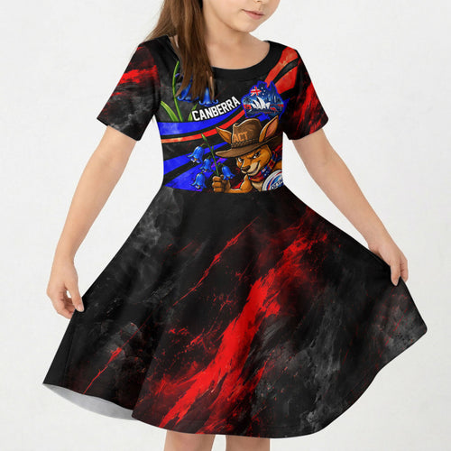 Personalized Australian Capital Territory Oztag Kid Short Sleeve Dress ACT Canberra Kangaroo Mascot Royal Bluebell