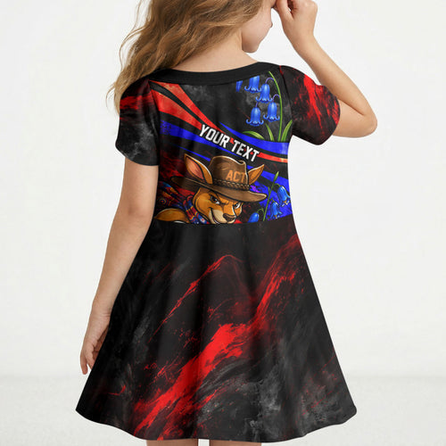 Personalized Australian Capital Territory Oztag Kid Short Sleeve Dress ACT Canberra Kangaroo Mascot Royal Bluebell
