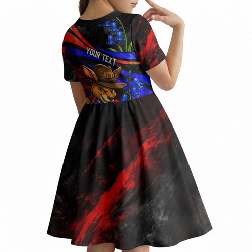Personalized Australian Capital Territory Oztag Kid Short Sleeve Dress ACT Canberra Kangaroo Mascot Royal Bluebell