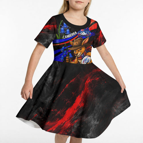 Personalized Australian Capital Territory Oztag Kid Short Sleeve Dress ACT Canberra Kangaroo Mascot Royal Bluebell