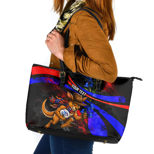 Personalized Australian Capital Territory Oztag Leather Tote Bag ACT Canberra Kangaroo Mascot Royal Bluebell