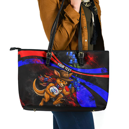 Personalized Australian Capital Territory Oztag Leather Tote Bag ACT Canberra Kangaroo Mascot Royal Bluebell