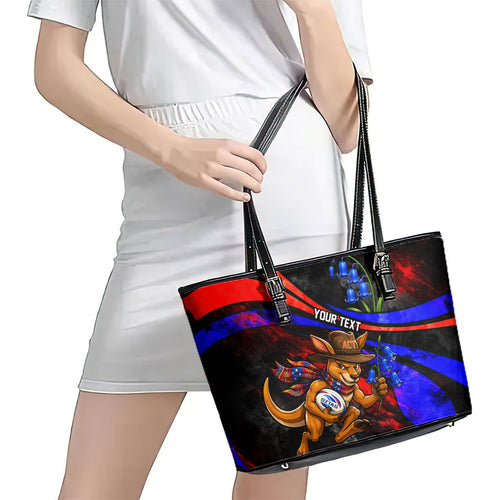 Personalized Australian Capital Territory Oztag Leather Tote Bag ACT Canberra Kangaroo Mascot Royal Bluebell