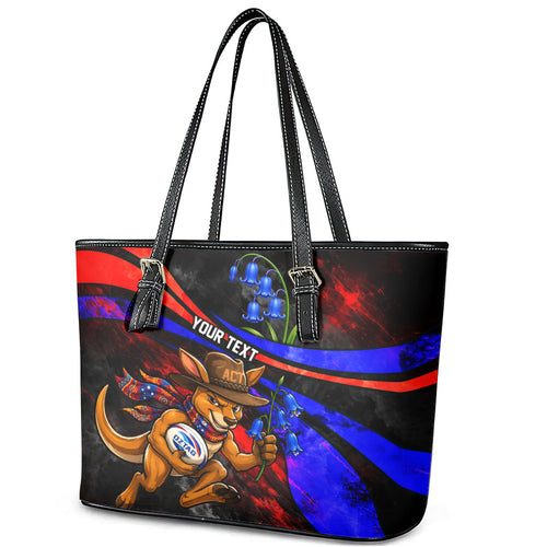 Personalized Australian Capital Territory Oztag Leather Tote Bag ACT Canberra Kangaroo Mascot Royal Bluebell