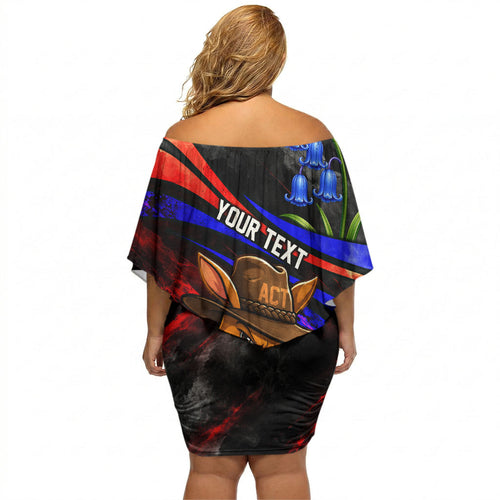 Personalized Australian Capital Territory Oztag Off Shoulder Short Dress ACT Canberra Kangaroo Mascot Royal Bluebell