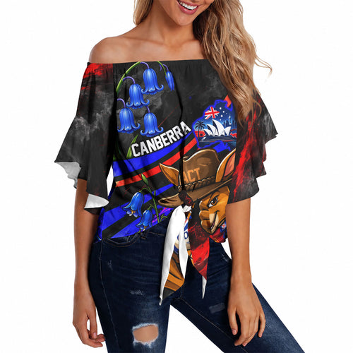 Personalized Australian Capital Territory Oztag Off Shoulder Wrap Waist Top ACT Canberra Kangaroo Mascot Royal Bluebell
