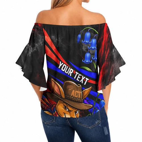 Personalized Australian Capital Territory Oztag Off Shoulder Wrap Waist Top ACT Canberra Kangaroo Mascot Royal Bluebell