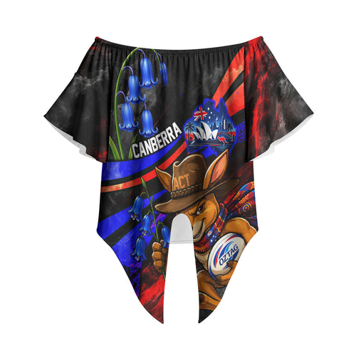 Personalized Australian Capital Territory Oztag Off Shoulder Wrap Waist Top ACT Canberra Kangaroo Mascot Royal Bluebell