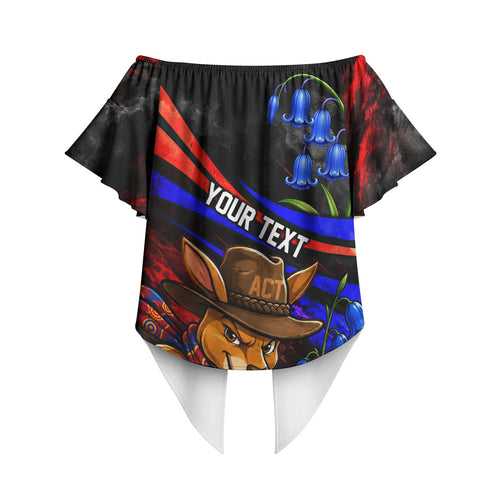 Personalized Australian Capital Territory Oztag Off Shoulder Wrap Waist Top ACT Canberra Kangaroo Mascot Royal Bluebell