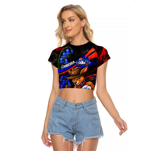 Personalized Australian Capital Territory Oztag Raglan Cropped T Shirt ACT Canberra Kangaroo Mascot Royal Bluebell