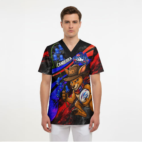 Personalized Australian Capital Territory Oztag Scrub Top ACT Canberra Kangaroo Mascot Royal Bluebell
