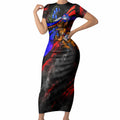 Personalized Australian Capital Territory Oztag Short Sleeve Bodycon Dress ACT Canberra Kangaroo Mascot Royal Bluebell