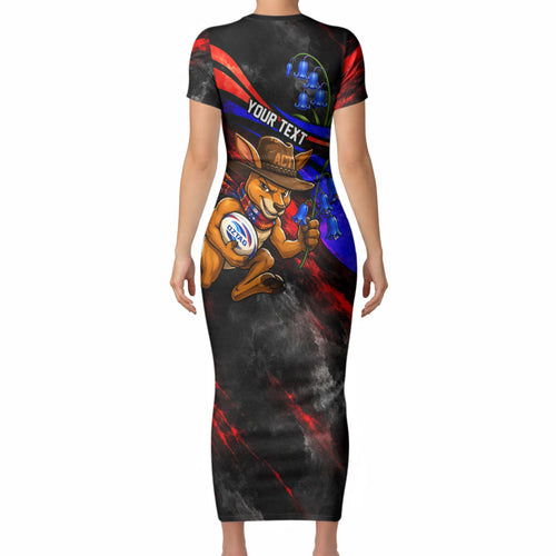 Personalized Australian Capital Territory Oztag Short Sleeve Bodycon Dress ACT Canberra Kangaroo Mascot Royal Bluebell