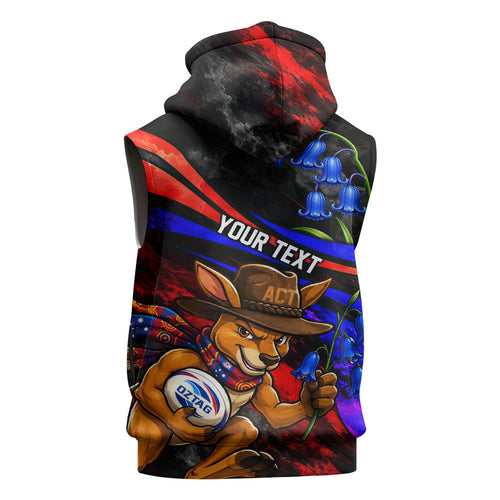 Personalized Australian Capital Territory Oztag Sleeveless Hoodie ACT Canberra Kangaroo Mascot Royal Bluebell
