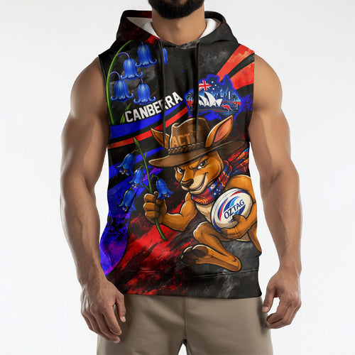 Personalized Australian Capital Territory Oztag Sleeveless Hoodie ACT Canberra Kangaroo Mascot Royal Bluebell