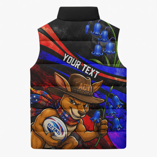 Personalized Australian Capital Territory Oztag Sleeveless Puffer Jacket ACT Canberra Kangaroo Mascot Royal Bluebell